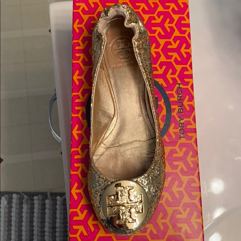 Tory Burch Gold Sequin Ballet Flats